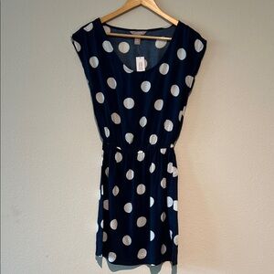 NWT Banana Republic Factory Navy with White Polka Dot Mini Dress Size XS